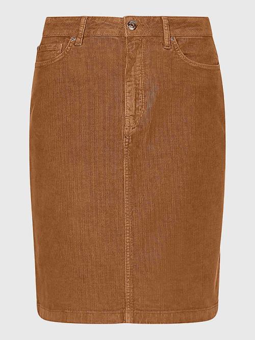 Tommy Hilfiger Straight High Rise Corduroy Ženske Krilo Rjav | TH289AFC