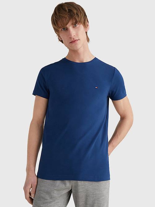 Tommy Hilfiger Stretch Organic Cotton Slim Fit Moški Majice Modra | TH613MDT