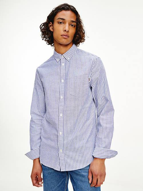 Tommy Hilfiger Stretch Organic Oxford Cotton Stripe Moški Srajce Modra | TH157SMK