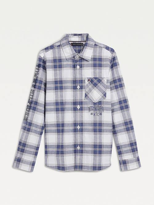 Tommy Hilfiger Stretch Oxford Cotton Check Fantje Srajce Modra | TH049RTU