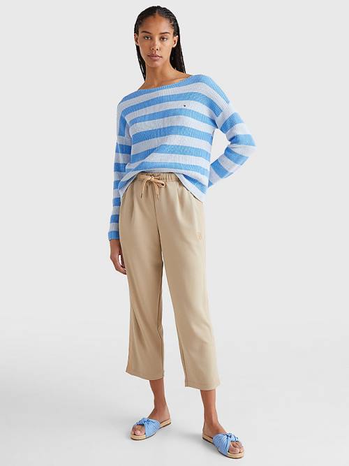 Tommy Hilfiger Stripe Boat Neck Relaxed Fit Jumper Ženske Puloverji Modra | TH165IBS