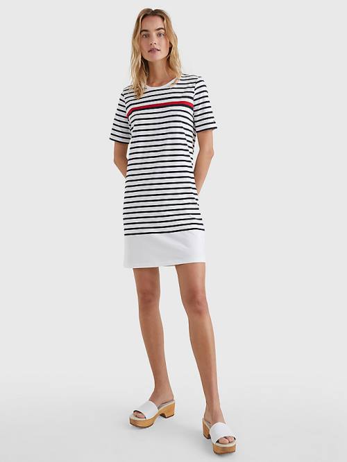 Tommy Hilfiger Stripe Crew Neck Ženske Obleke Bela | TH902USE