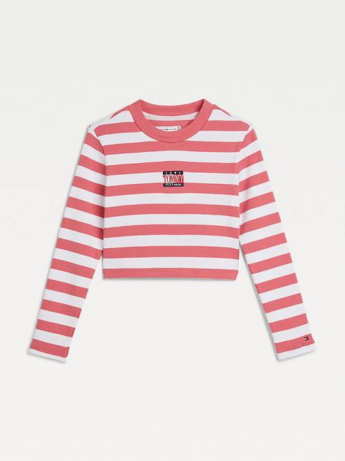 Tommy Hilfiger Stripe Crop Long Sleeve Dekleta Majice Rdeča | TH869YUB