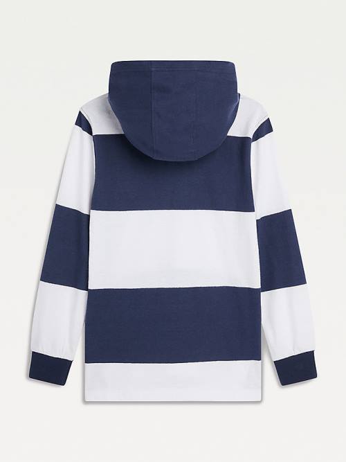 Tommy Hilfiger Stripe Hooded Long-Sleeve Polo Fantje Majice Modra | TH754TYI