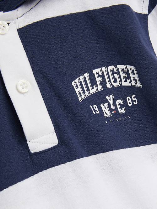 Tommy Hilfiger Stripe Hooded Long-Sleeve Polo Fantje Majice Modra | TH754TYI