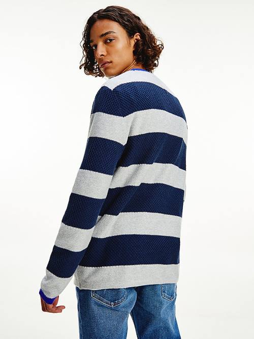 Tommy Hilfiger Stripe Organic Cotton Jumper Moški Puloverji Modra | TH107GMK