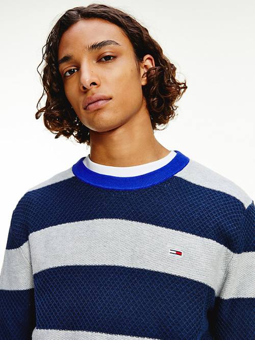 Tommy Hilfiger Stripe Organic Cotton Jumper Moški Puloverji Modra | TH107GMK