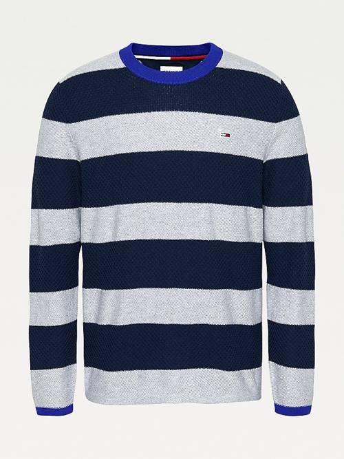 Tommy Hilfiger Stripe Organic Cotton Jumper Moški Puloverji Modra | TH107GMK