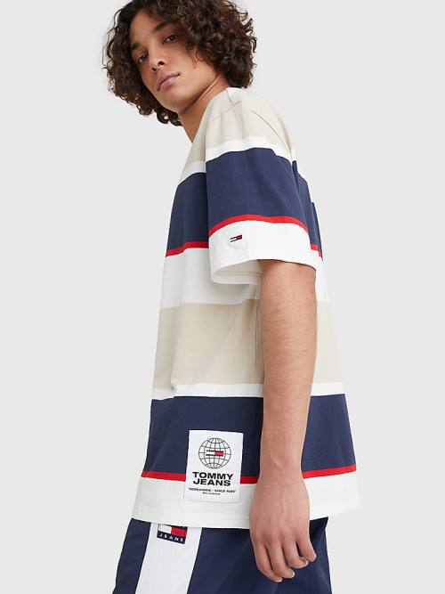 Tommy Hilfiger Stripe Organic Cotton Moški Majice Bež | TH809HYG