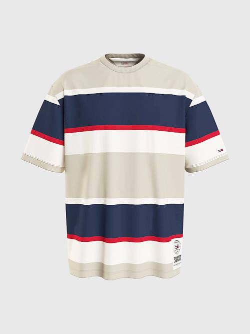 Tommy Hilfiger Stripe Organic Cotton Moški Majice Bež | TH809HYG