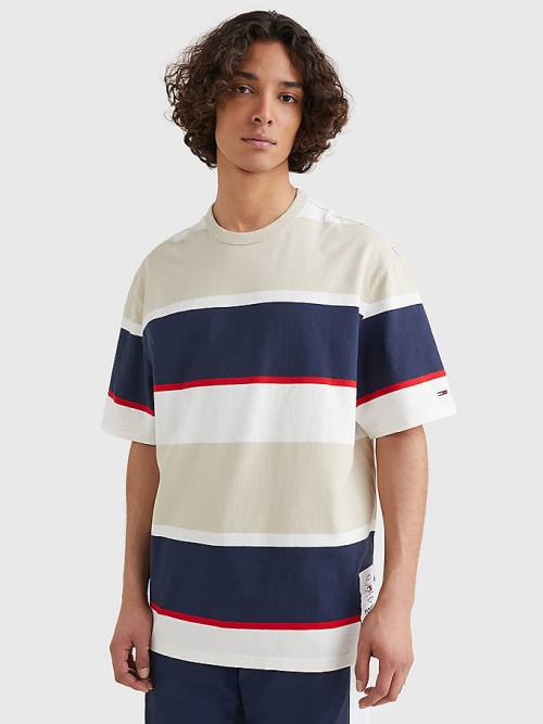 Tommy Hilfiger Stripe Organic Cotton Moški Majice Bež | TH809HYG