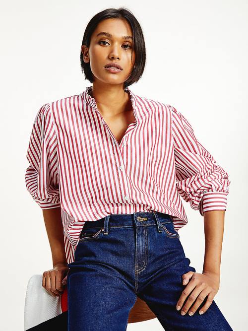 Tommy Hilfiger Stripe Relaxed Fit Frill Ženske Bluza Rdeča | TH382VGJ