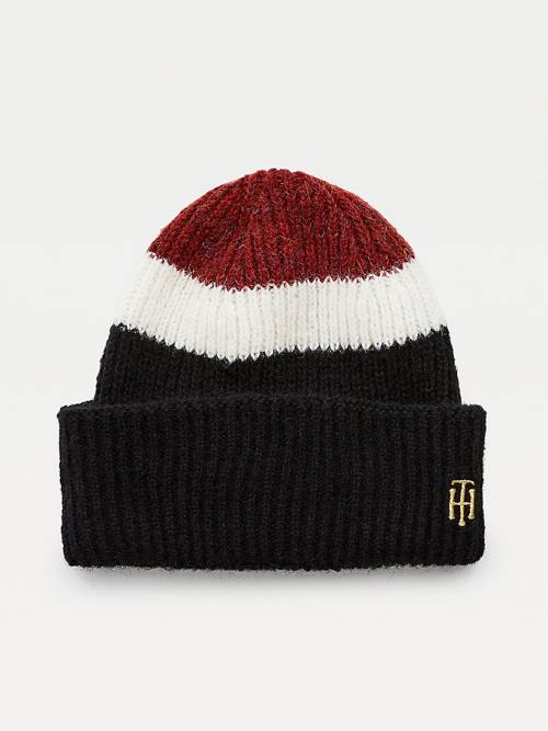 Tommy Hilfiger Stripe Rib-Knit Beanie Ženske Kapa Modra | TH405FUG