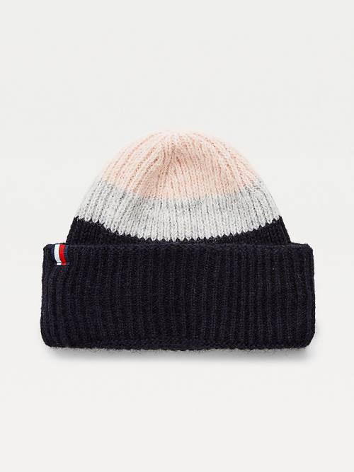 Tommy Hilfiger Stripe Rib-Knit Beanie Ženske Kapa Roza | TH496CMX