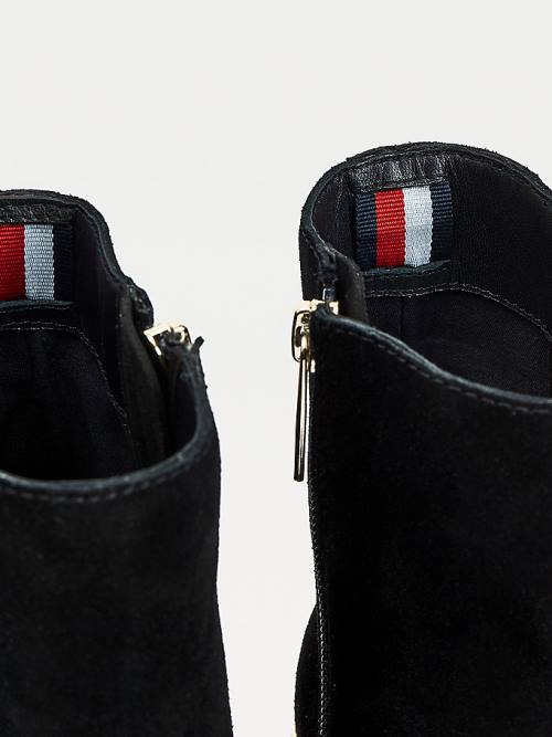 Tommy Hilfiger Suede Block Heel Cleat Ženske Škornji Črna | TH642BWY