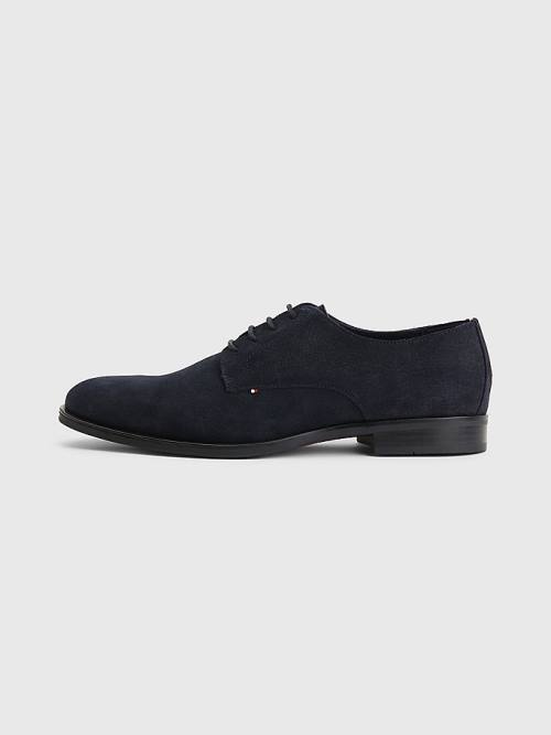 Tommy Hilfiger Suede Derby Moški Svečani Čevlji Modra | TH429XQB