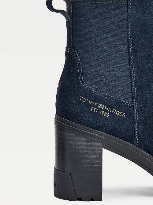 Tommy Hilfiger Suede High Heel Chelsea Ženske Škornji Modra | TH813VAR