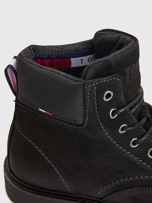 Tommy Hilfiger Suede Lace Up Cleat Moški Škornji Črna | TH752EZR