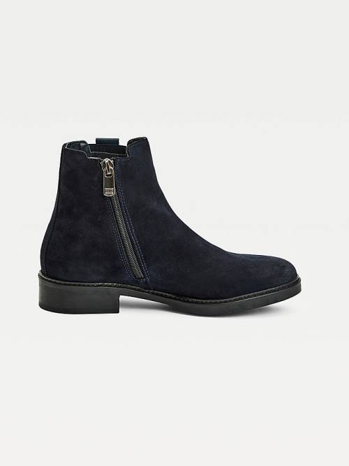 Tommy Hilfiger Suede Monogram Ankle Ženske Škornji Modra | TH965DEQ