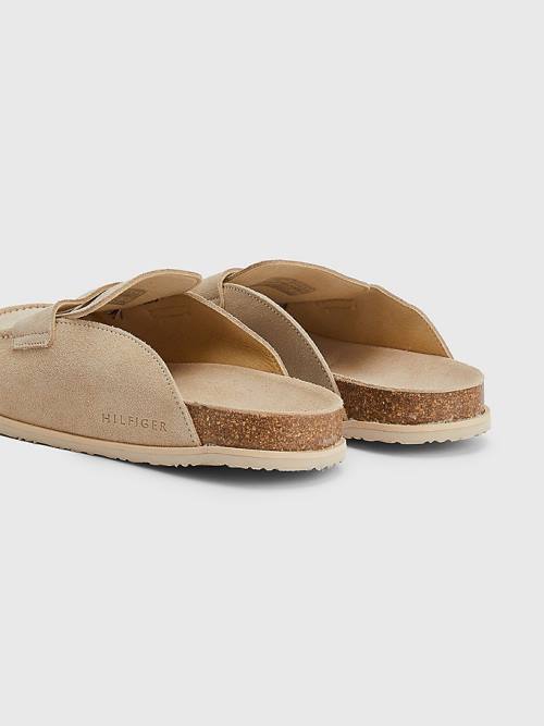 Tommy Hilfiger Suede Slip-On Mules Moški Sandali Bež | TH405AMV