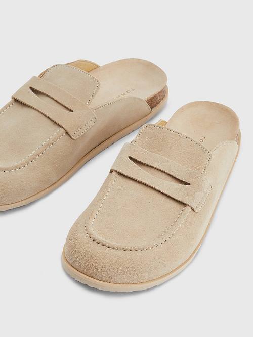 Tommy Hilfiger Suede Slip-On Mules Moški Sandali Bež | TH405AMV