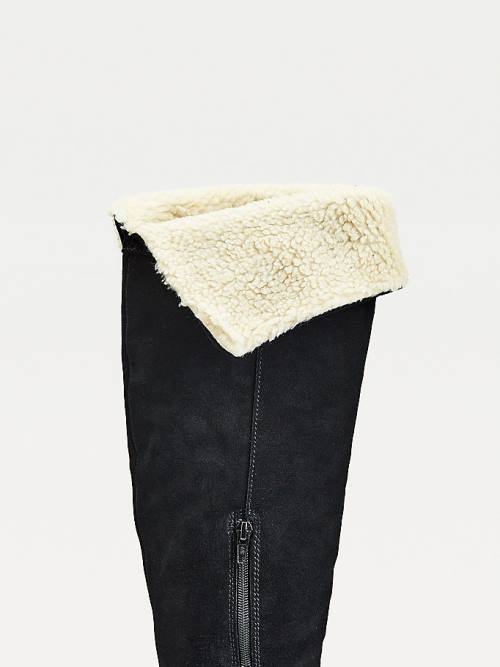 Tommy Hilfiger Suede Warm Lined Cleat Knee Ženske Škornji Črna | TH536YER