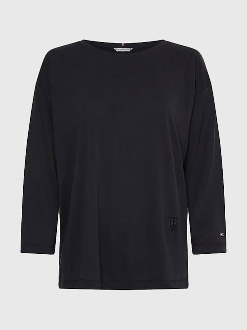 Tommy Hilfiger Sueded Relaxed Boat Neck Ženske Majice Črna | TH632ITU