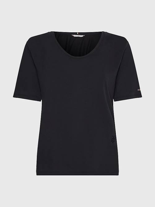 Tommy Hilfiger Sueded Scoop Neck Relaxed Ženske Majice Črna | TH419XLS