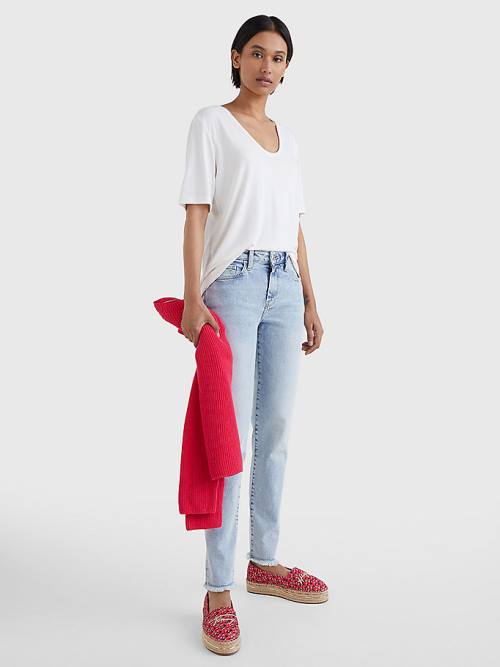 Tommy Hilfiger Sueded Scoop Neck Relaxed Ženske Majice Bela | TH697SIN