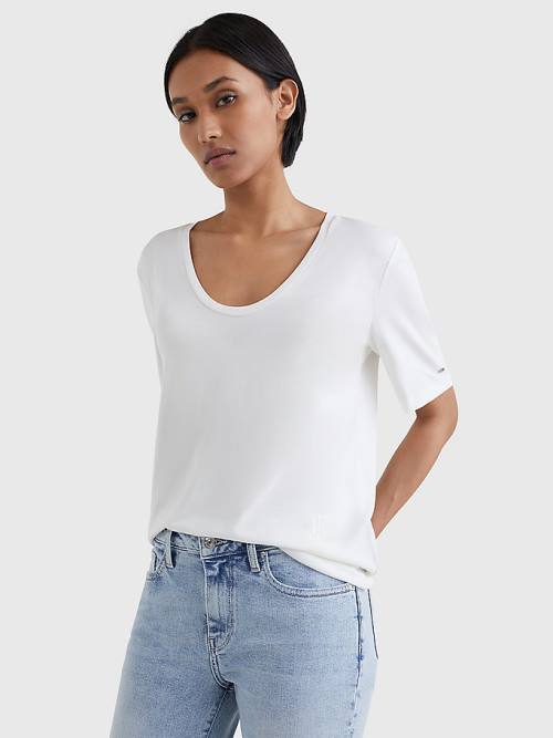 Tommy Hilfiger Sueded Scoop Neck Relaxed Ženske Majice Bela | TH697SIN