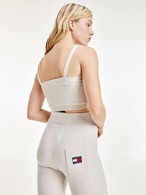 Tommy Hilfiger Super Cropped Badge Ribbed Cami Ženske Puloverji Bež | TH843JQG