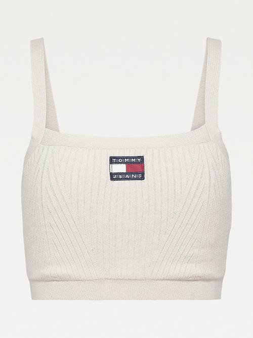 Tommy Hilfiger Super Cropped Badge Ribbed Cami Ženske Puloverji Bež | TH843JQG