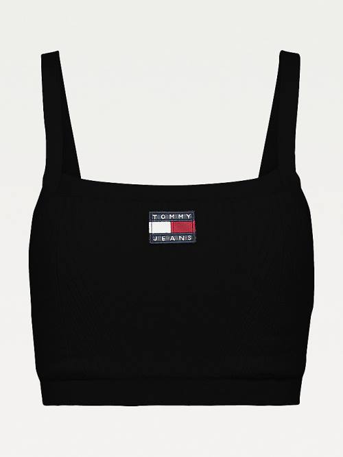 Tommy Hilfiger Super Cropped Badge Ribbed Cami Ženske Puloverji Črna | TH936XMW