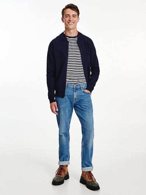 Tommy Hilfiger TH Flex Baseball Collar Zip-Thru Cardigan Moški Puloverji Modra | TH567XZS