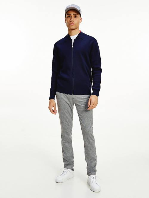 Tommy Hilfiger TH Flex Baseball Collar Zip-Thru Cardigan Moški Puloverji Modra | TH567XZS