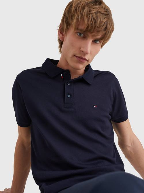 Tommy Hilfiger TH Flex Bubble Weave Slim Moški Polo Majica Modra | TH134VXO