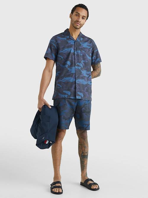 Tommy Hilfiger TH Flex Camo Short Sleeve Moški Srajce Modra | TH348ZUL