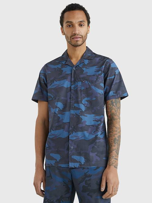 Tommy Hilfiger TH Flex Camo Short Sleeve Moški Srajce Modra | TH348ZUL