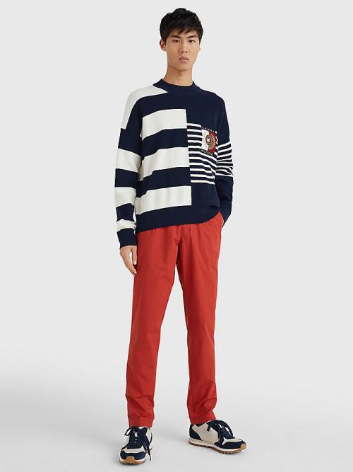 Tommy Hilfiger TH Flex Crest Stripe Jumper Moški Puloverji Modra | TH187SCR