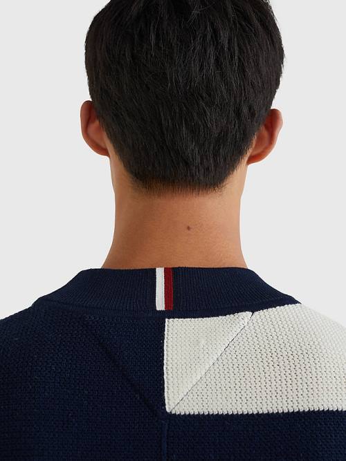 Tommy Hilfiger TH Flex Crest Stripe Jumper Moški Puloverji Modra | TH187SCR