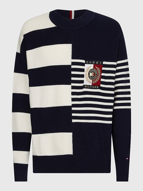 Tommy Hilfiger TH Flex Crest Stripe Jumper Moški Puloverji Modra | TH187SCR