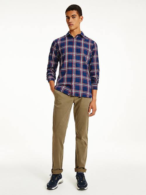 Tommy Hilfiger TH Flex Plaid Regular Fit Moški Srajce Modra | TH127NZI