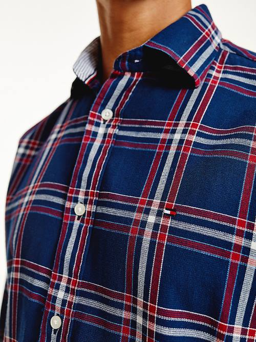 Tommy Hilfiger TH Flex Plaid Regular Fit Moški Srajce Modra | TH127NZI