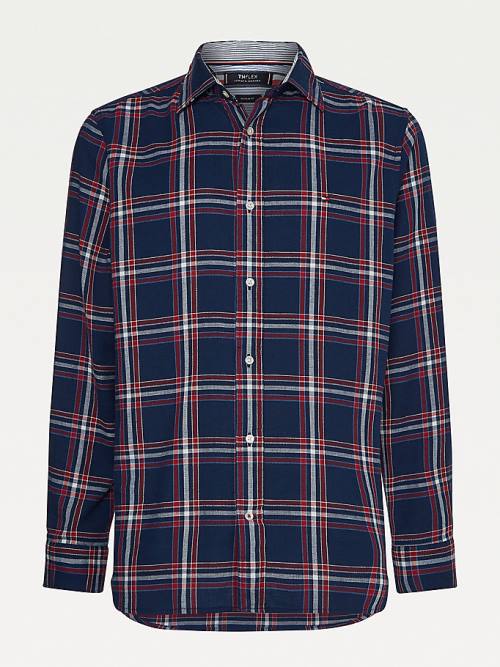 Tommy Hilfiger TH Flex Plaid Regular Fit Moški Srajce Modra | TH127NZI