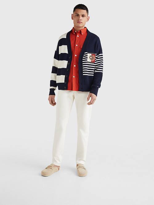 Tommy Hilfiger TH Flex Stripe Crest Cardigan Moški Puloverji Modra | TH548HBE