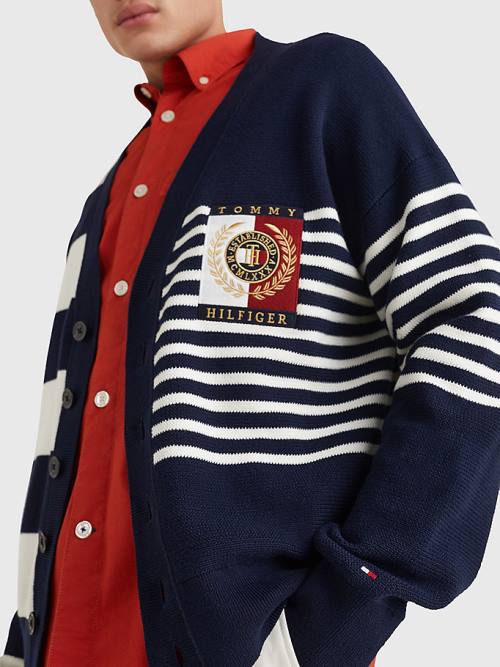 Tommy Hilfiger TH Flex Stripe Crest Cardigan Moški Puloverji Modra | TH548HBE