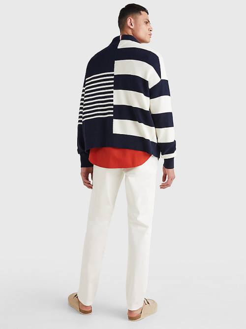 Tommy Hilfiger TH Flex Stripe Crest Cardigan Moški Puloverji Modra | TH548HBE