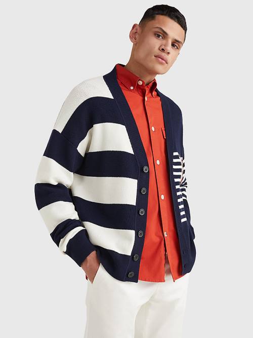 Tommy Hilfiger TH Flex Stripe Crest Cardigan Moški Puloverji Modra | TH548HBE