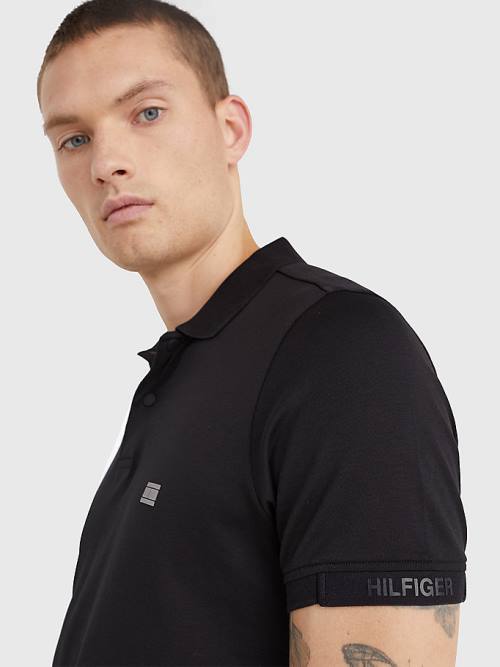 Tommy Hilfiger TH Flex Tech Essentials Slim Moški Polo Majica Črna | TH381MJU