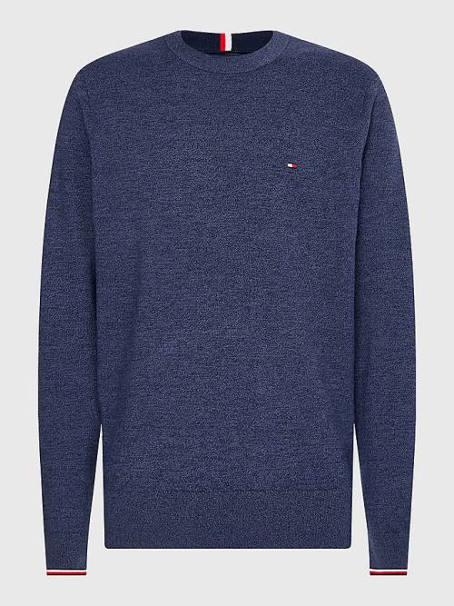 Tommy Hilfiger TH Flex Tipped Cuffs Jumper Moški Puloverji Modra | TH042LKG